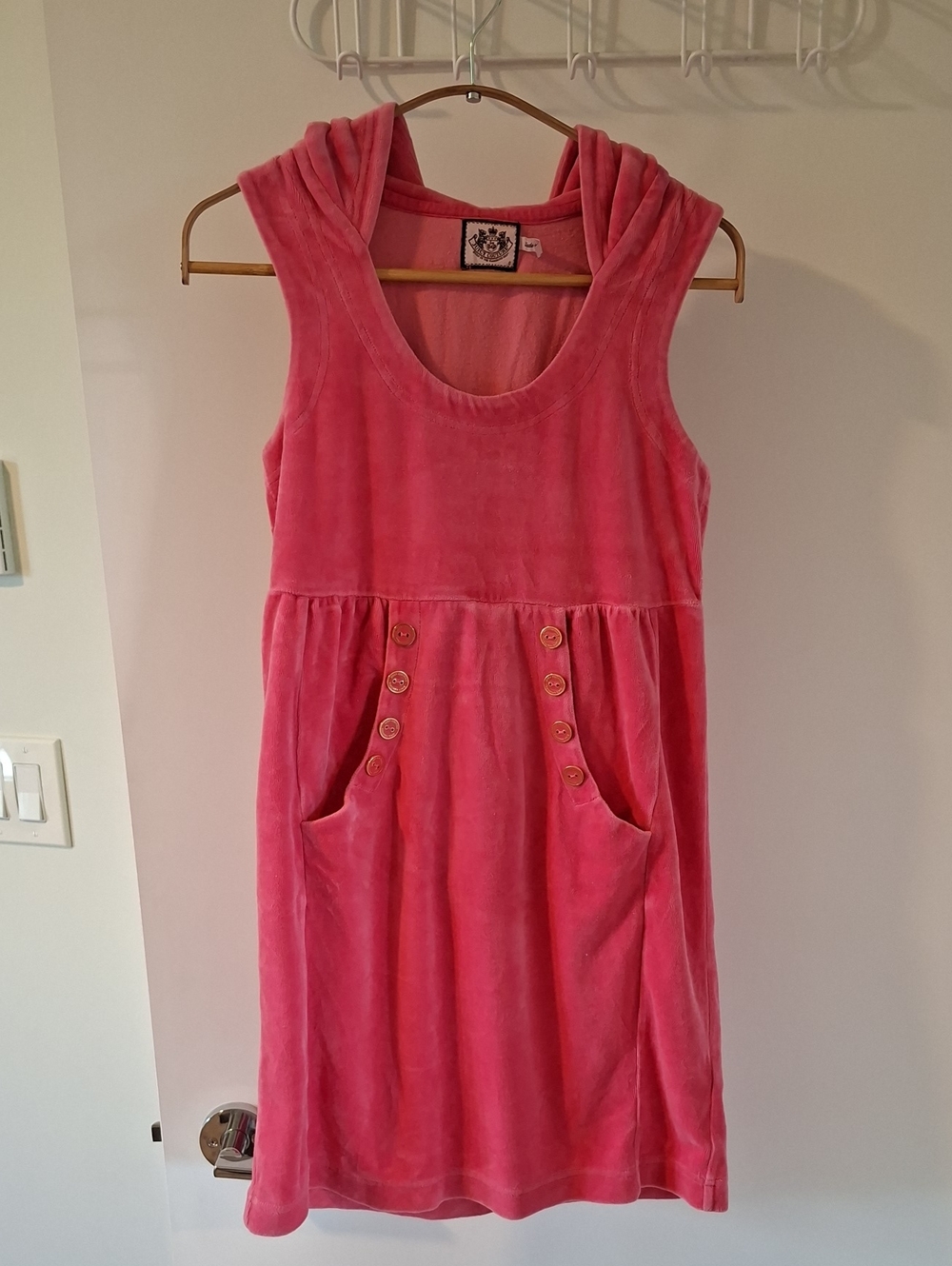 Juicy Couture Y2K Pink Babydoll Terry Cloth Hooded Beach Mini Dress (Size S)